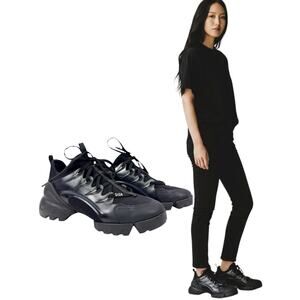 Dior D-Connect Technical Fabric Low Top Lace Up Sneakers Black Size 39